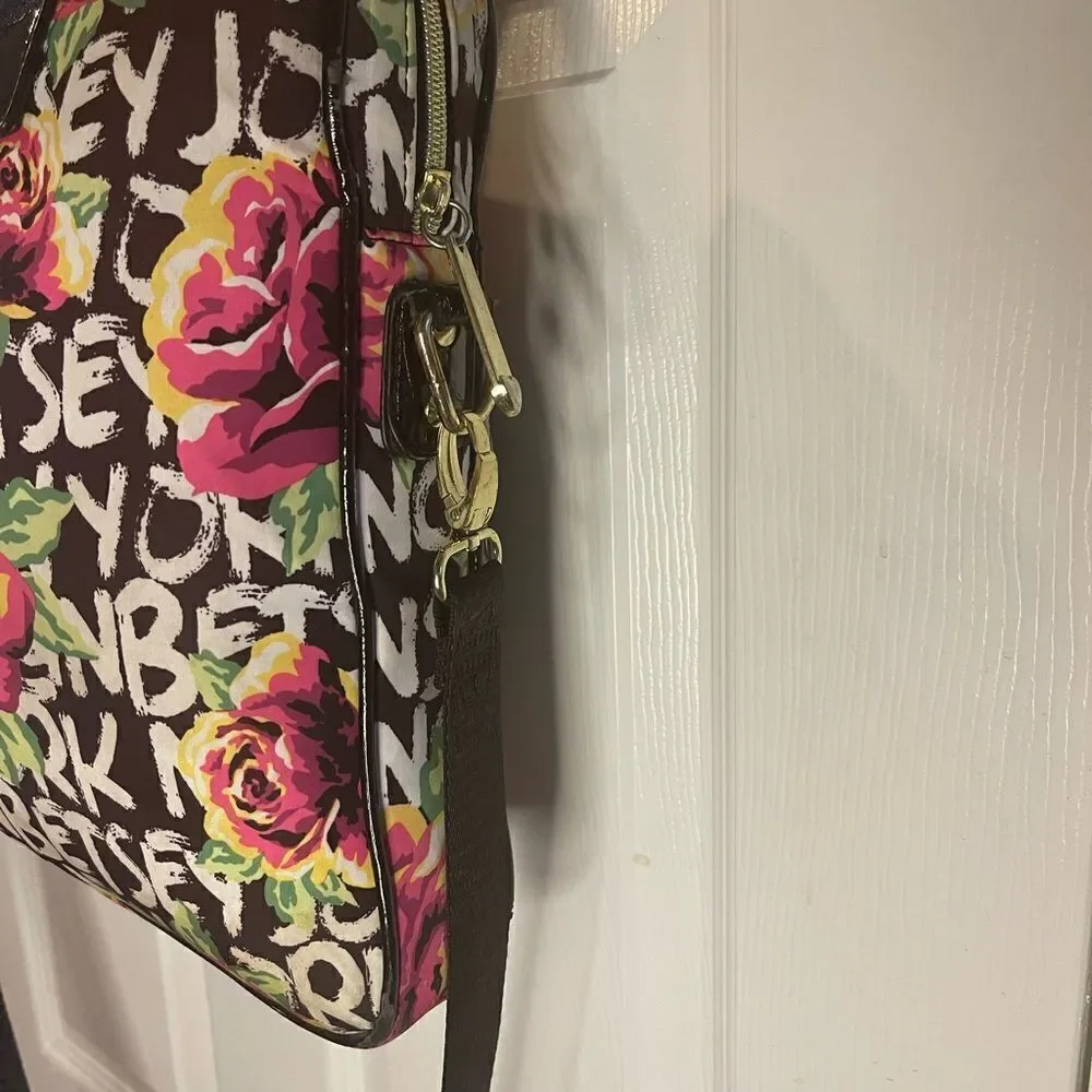 Betsey Johnson Nylon colorful large laptop shoulder bag black patent trim &strap - Picture 7 of 14